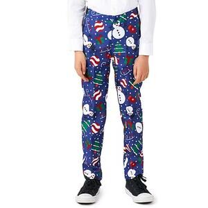 New ~ SUITMEISTER ~ Boys Blue Christmas Tree Snowman Dress Pants Size XL 14-16Y